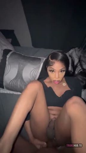 Hot Ebony Trans Girl Taking BBC in Doggy and Missionary