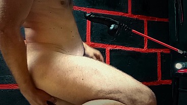 Sucking a rubber cock with a dildo in the ass is his pleasure!