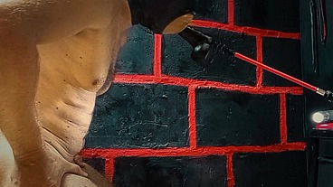 Sucking a rubber cock with a dildo in the ass is his pleasure!