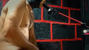 Sucking a rubber cock with a dildo in the ass is his pleasure!