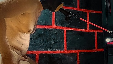 Sucking a rubber cock with a dildo in the ass is his pleasure!