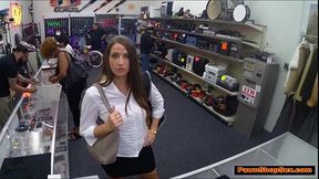 Busty waitress sucks Panwshop owners cock for extra tips