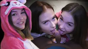 Two 18yo Big Booty Teens in Pink PJs Suck & Fuck POV