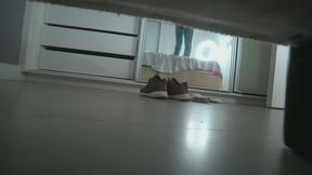 Jumping on the Bed in Jeans Barefoot