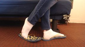 White Ankle Socks Big Worn Flip Flops