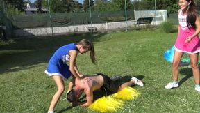 Sweet cheerleader teasing with wild kicks