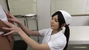 Asian Nurse Helps Patient Shoot Load with Oral Stimulation