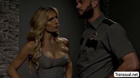 Horny jail officer fucks the new busty trans inmate