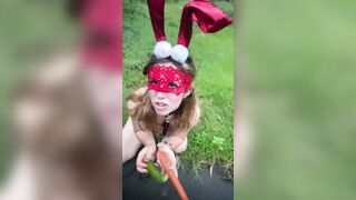 Incredible Sexy Little Bunny Twat On Leash plays w dildo