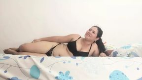 Black lingerie bride sucking