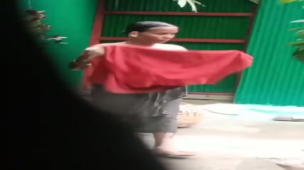 Village Aunty Bathing Wearing Clothes Secretly Captured By Neighbour