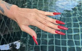 Long Red Nails and Long Fingers in Swimming Pool