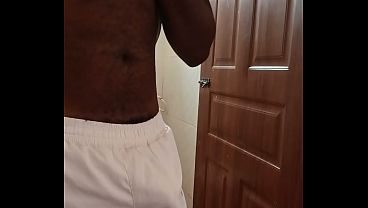 Horny African Male Almost Caught Flexing His Hard Dick In the Bathroom