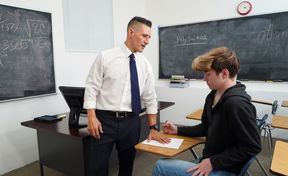 Teacher ass fucks college boy and comes on his dick