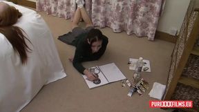 Two horny uniformed teens Sabrina Jay and Minnie Manga love lesbian action