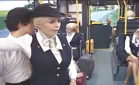 Unsuspecting Big Boob Flight Attendant Jerks Off Man in Public