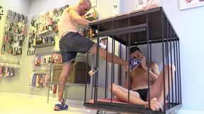 Gay slave, in cage, learns total obedience