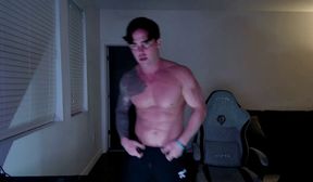 muscle jock hunk shows-off cock and works out naked