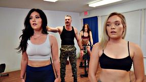 Blonde hottie with brown hair gets her throat fucked in doggystyle POV