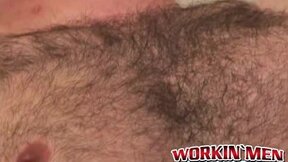 Bushy stud shoots a fat load after intense masturbation