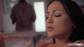 Exotic all natural big tits Mila Monet masturbates with a hitachi until Charles Dera is ready to lick her shaved pussy and pound her until she is fully satisfied