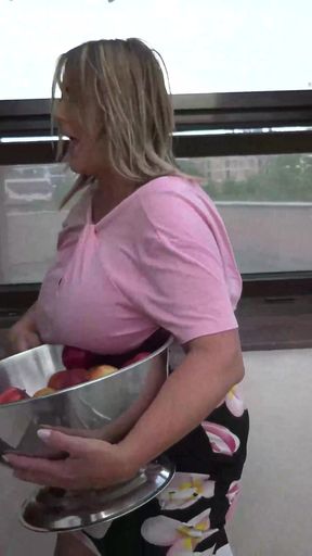 She Brings Him Apples and Her Big Tits to Touch and Fuck