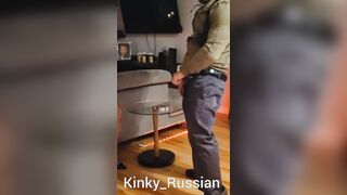 Filthy russian wifey masturbating with gun and sucking off penis