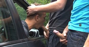 Threesome in the woods with cock loving hotties