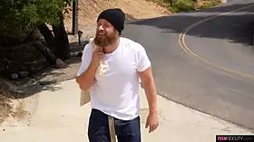 Busty teenage Amber Moore salutes him home