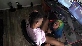 Latina with colored hair won't let BBC to play till she is satisfied