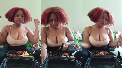 Cute Mixed Ebony Girl Stuffs Herself w/ BBQ Mukbang