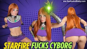 StarFire Fucks Cyborg- Fuck Robot- POV- Redhead- Cosplay- Blowjob