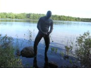 perverted latex villain cums into the city's water supply