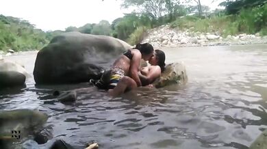My stepsister and I filmed ourselves at the river having sex