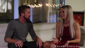 Shemale jerks her man off to cum explosion after analfucking