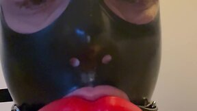 Fetish latex doll sissy femboy with lip gag and mask drools - a touching experience