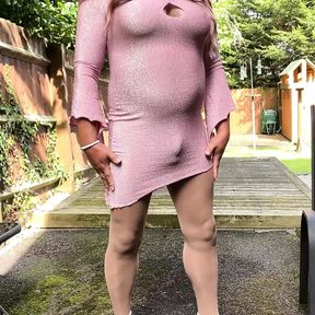 Sexy crossdresser kellycd2022 in pink sparkly dress heels and pantyhose