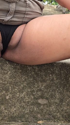 Look how she showed her cameltoe panties in an open place   Clip 1