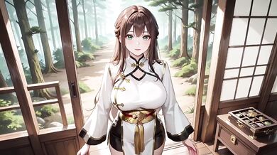 Eastern beauty kneels in black gold qipao the wooden corridor gaze dripping sunshine