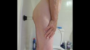 Riding 9 Inch Glass Cock Close up Side View