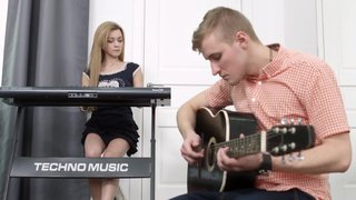 Lovely blonde musician gets banged by a horny guitar player