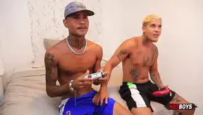 Losing Video Game Leads to Intense Cock Sucking with Tattooed Friend