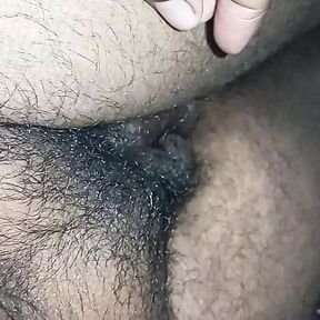 Masterbating penis in home with bathroom