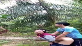 Thai cutie gets banged in her backyard