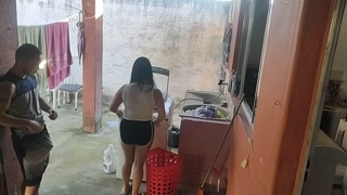 wife left and the maid couldn't resist my erect dick