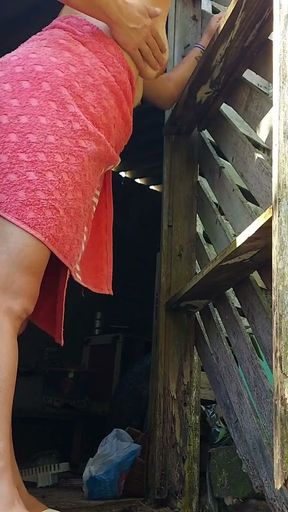 Shower doesn't work, married woman asks farm caretaker for help using just a towel and pays with sex   Clip 2