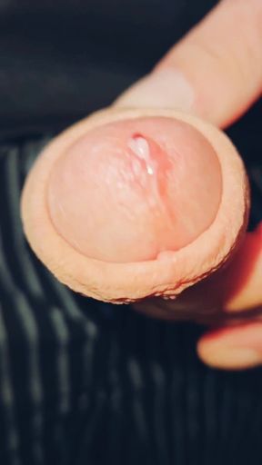 Horny uncut guy playing with long foreskin again precum and cum   Clip 1