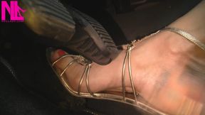 Driving in Tuscany's Hills in Golden Saldals Barefeet