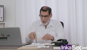 young argentine woman with a big butt seduces her boss while his stepson spies o