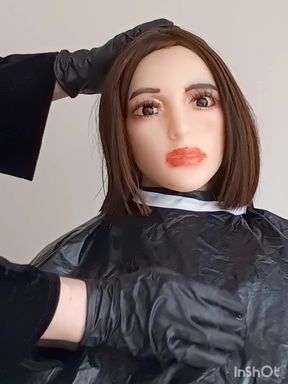 Busty babe vinyl shampoo fetish salon cape play